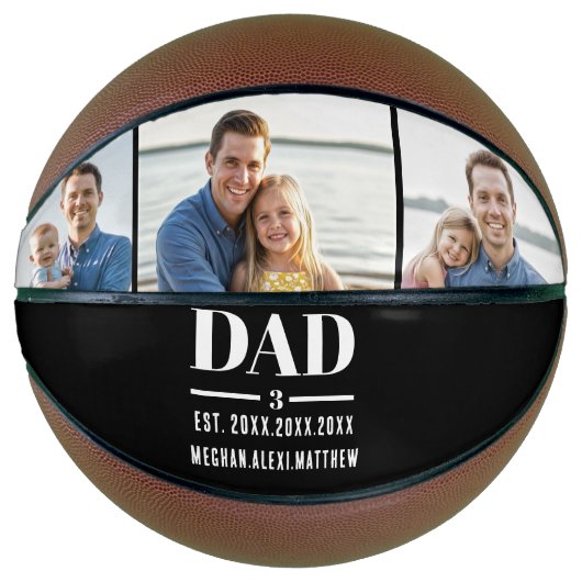 Dad Est. Year Name Number 3 Photo Bold Font Basketbal (Voorkant)