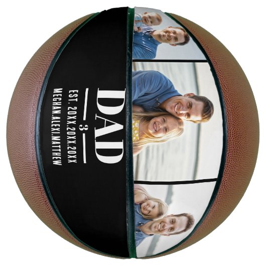 Dad Est. Year Name Number 3 Photo Bold Font Basketbal (Verticaal)
