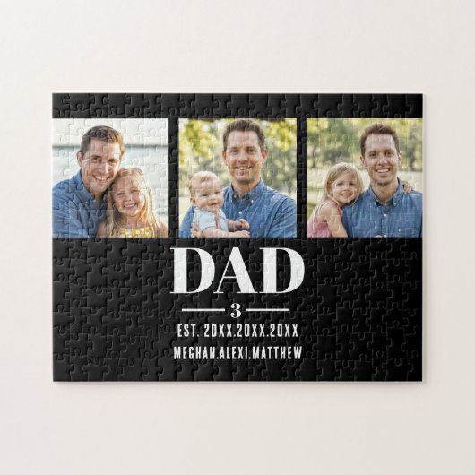 Dad Est. Year Name Number Bold Font 3 Photo Legpuzzel (Horizontaal)