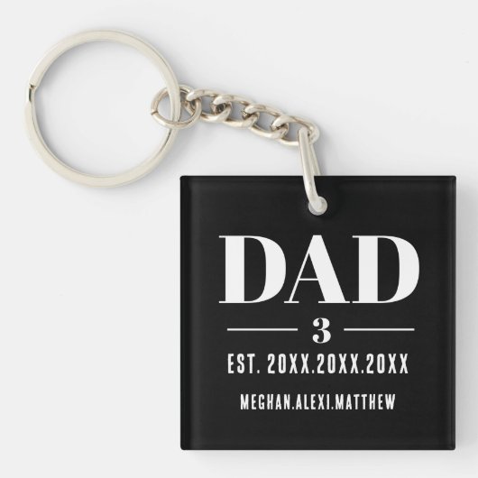 Dad Est. Year Name Number Bold Font Photo Sleutelhanger (Voorkant)