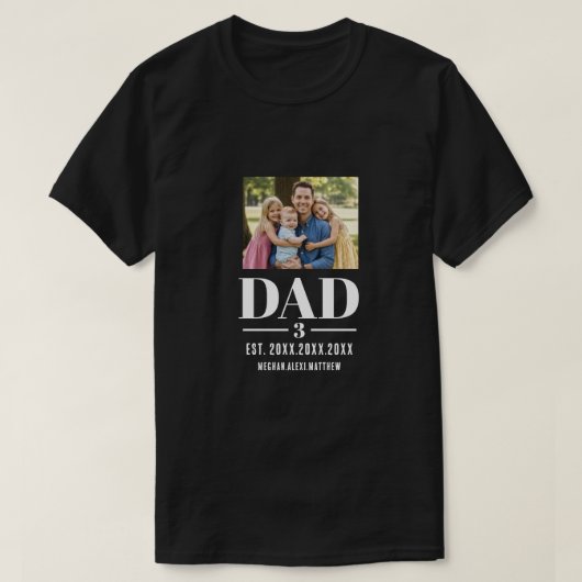 Dad Est. Year Names Number Photo Script Dark T-shirt (Design voorkant)