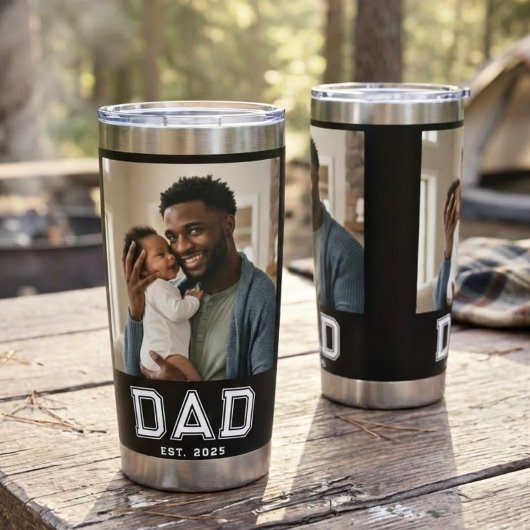 Dad Established 2 Photo Collage Customized Black Geïsoleerde Drinkbeker