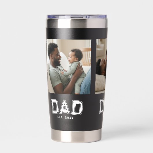 Dad Established 3 Photo Collage Customized Black Geïsoleerde Drinkbeker (Voorkant)