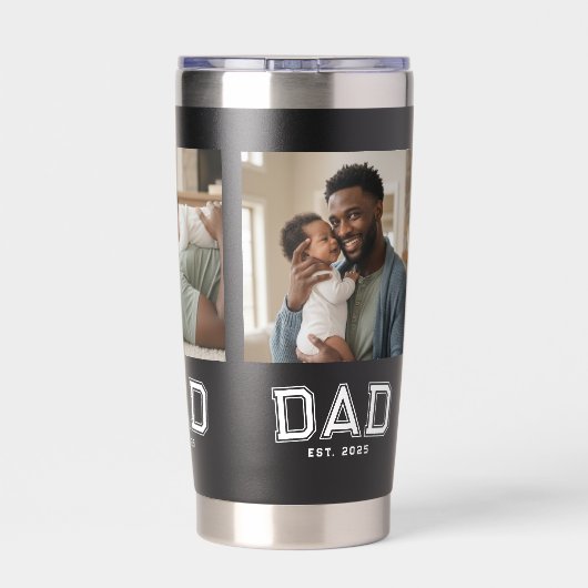 Dad Established 3 Photo Collage Customized Black Geïsoleerde Drinkbeker (Achterkant)