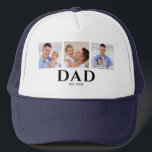 Dad Established Black 3 Photo Trucker Pet<br><div class="desc">Personalized Dad Established 3 photo design with classic minimalist typography. This new dad keepsake celebrates the year he became a dad and showcases three favorite family photos. A meaningful reminder of fatherhood and a heartfelt gift for a proud new dad.</div>
