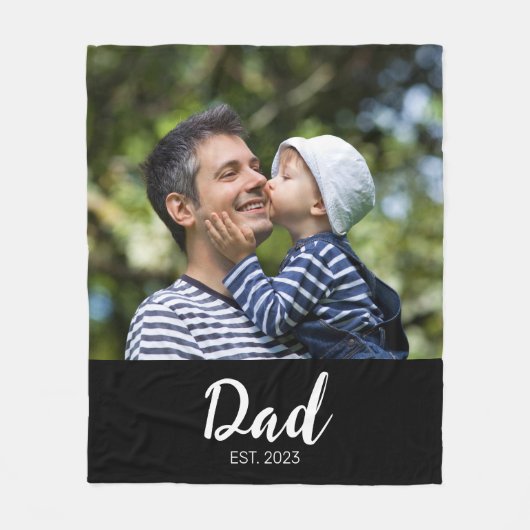 Dad Established Black Modern Script Photo Fleece Deken (Voorkant)