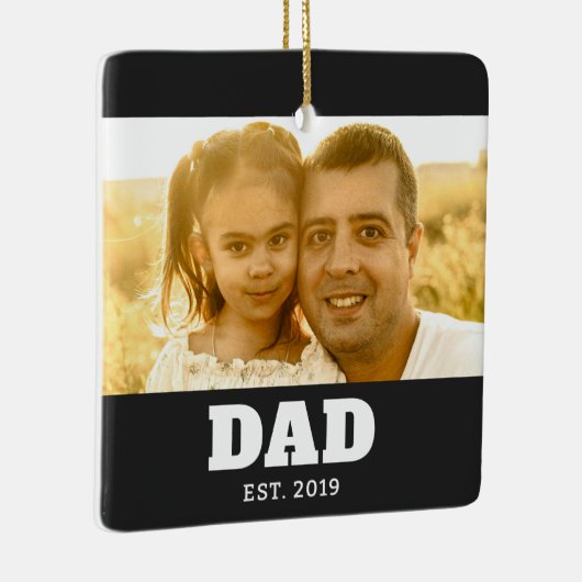 Dad Established Black White Bold Photo Keramisch Ornament (Rechts)