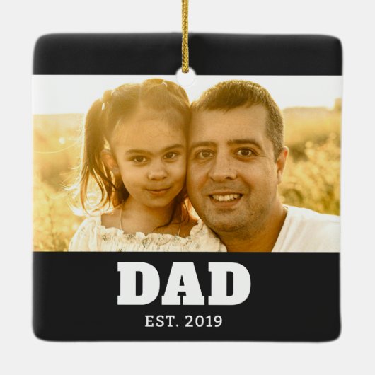 Dad Established Black White Bold Photo Keramisch Ornament (Achterkant)