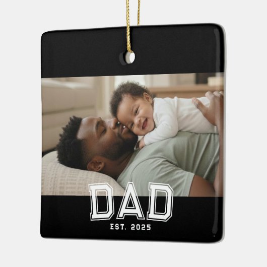 Dad Established Black White Bold Photo Keramisch Ornament (Links)