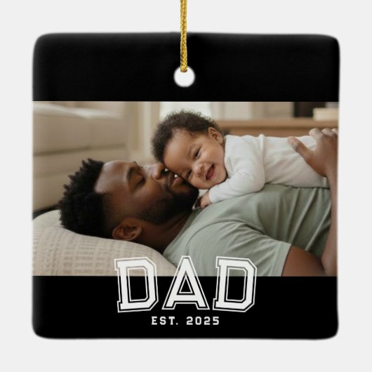 Dad Established Black White Bold Photo Keramisch Ornament (Achterkant)