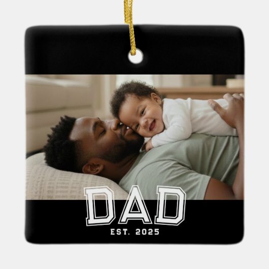 Dad Established Black White Bold Photo Keramisch Ornament (Voorkant)