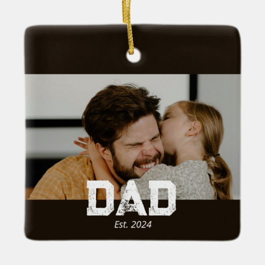 Dad Established Black White Bold Photo Keramisch Ornament (Voorkant)