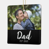 Dad Established Black White Script Photo Keramisch Ornament (Links)