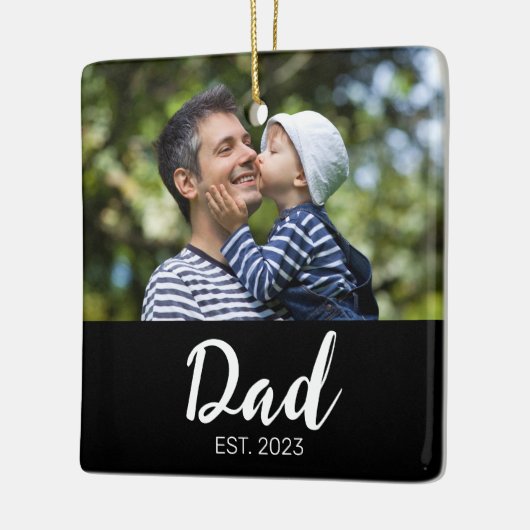 Dad Established Black White Script Photo Keramisch Ornament (Links)