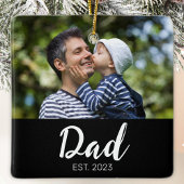 Dad Established Black White Script Photo Keramisch Ornament