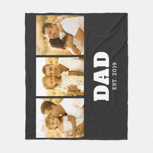 Dad Established Bold Text Black 3 Photo Fleece Deken (Voorkant)