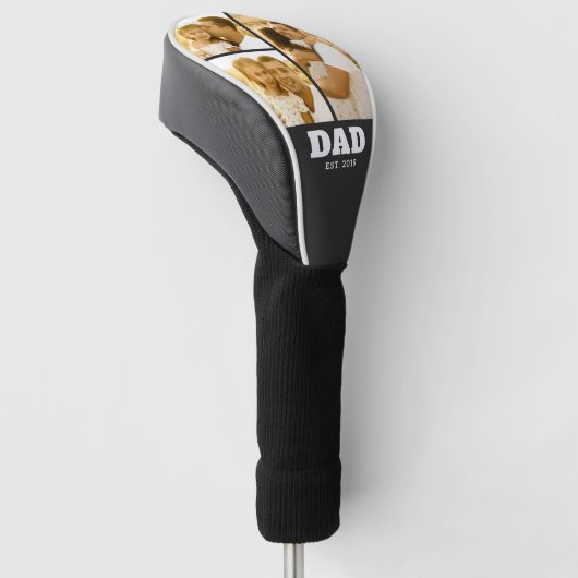 Dad Established Bold Text Black 3 Photo Golfheadcover (Schuin)