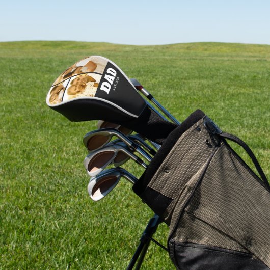 Dad Established Bold Text Black 3 Photo Golfheadcover (Insitu)