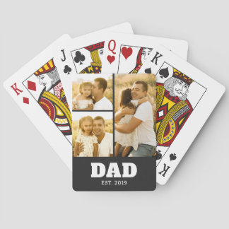 Dad Established Bold Text Black 3 Photo Pokerkaarten
