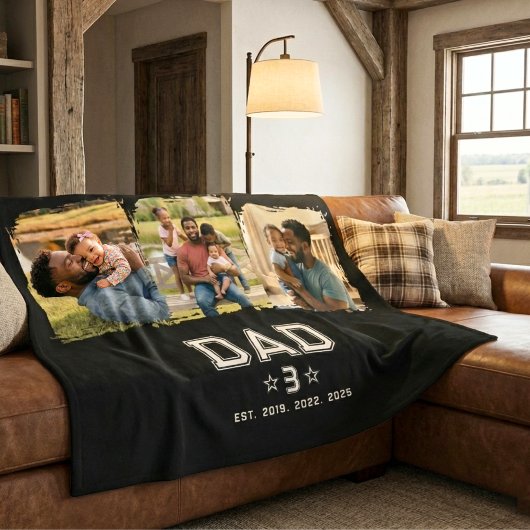 Dad Established Classic Bold White Black 3 Photo Fleece Deken