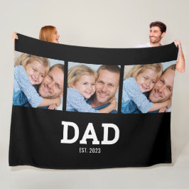 Dad Established Elegant Black 3 Photo Fleece Deken