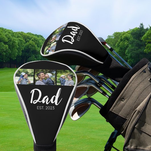 Dad Established Elegant Script Black 3 Photo Golfheadcover