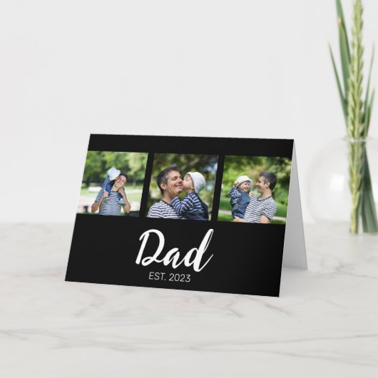 Dad Established Elegant Script Black 3 Photo Kaart (Voorkant)