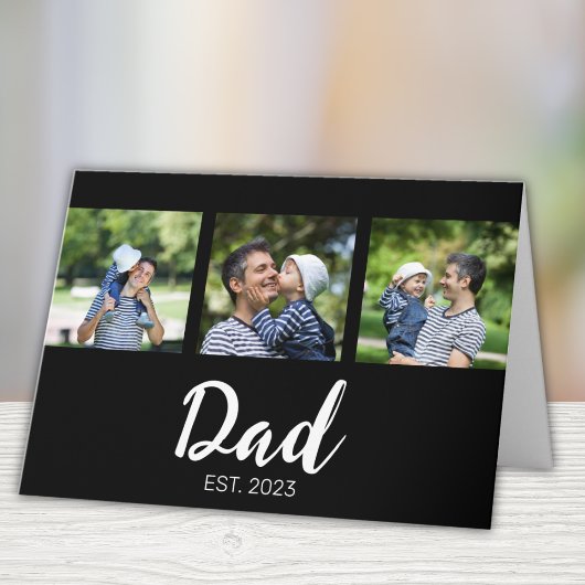 Dad Established Elegant Script Black 3 Photo Kaart