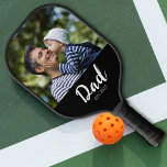 Dad Established Fun Script Photo Pickleball Paddle<br><div class="desc">Black White Dad Established Script Black Photo Design. Replace the photo with your own of your kids and change the years to the years you became a dad.</div>
