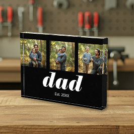 Dad Established Modern 3 Photo Acrylic Block Fotoblokken