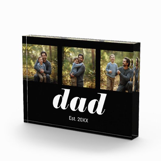 Dad Established Modern 3 Photo Acrylic Block Fotoblokken (Rechts)