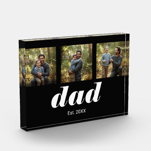 Dad Established Modern 3 Photo Acrylic Block Fotoblokken (Links)
