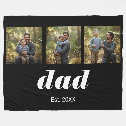 Dad Established Modern 3 Photo Fleece Deken (Voorkant (Horizontaal))