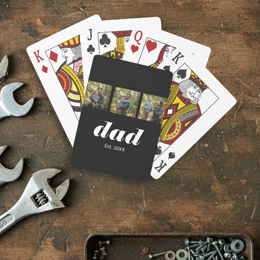 Dad Established Modern 3 Photo Pokerkaarten