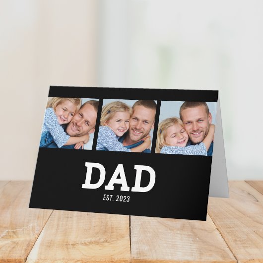 Dad Established Modern Black 3 Photo Father's Day Kaart