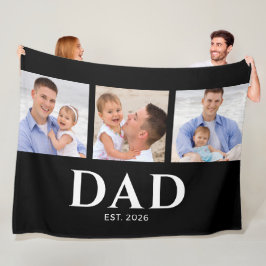 Dad Established Modern Black 3 Photo Fleece Deken