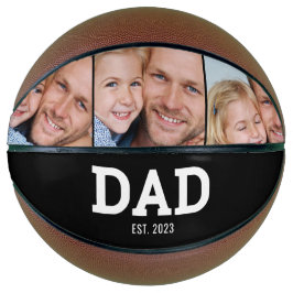 Dad Established Modern Black and White 3 Photo Basketbal