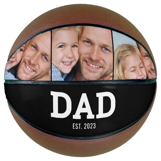 Dad Established Modern Black and White 3 Photo Basketbal (Voorkant)