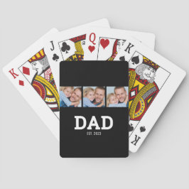 Dad Established Modern Bold Black 3 Photo Pokerkaarten