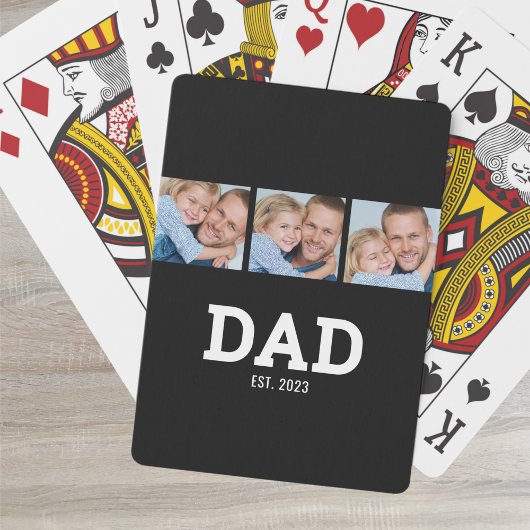 Dad Established Modern Bold Black 3 Photo Pokerkaarten