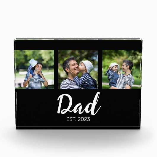 Dad Established Modern Bold Script Black 3 Photo Fotoblokken (Voorkant)