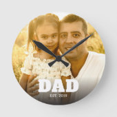 Dad Established Modern Bold Text Photo Ronde Klok (Voorkant)