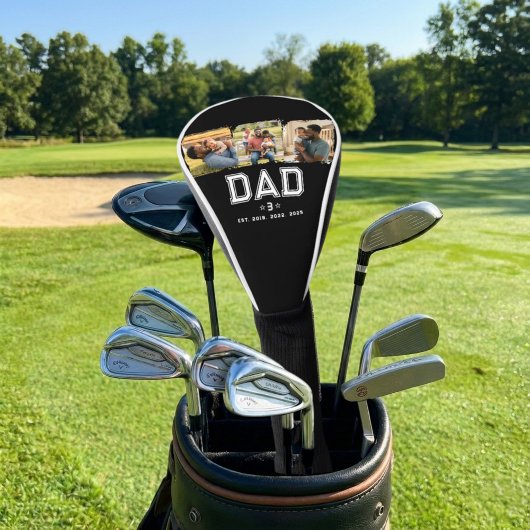 Dad Established Modern Bold White 3 Photo Golfheadcover