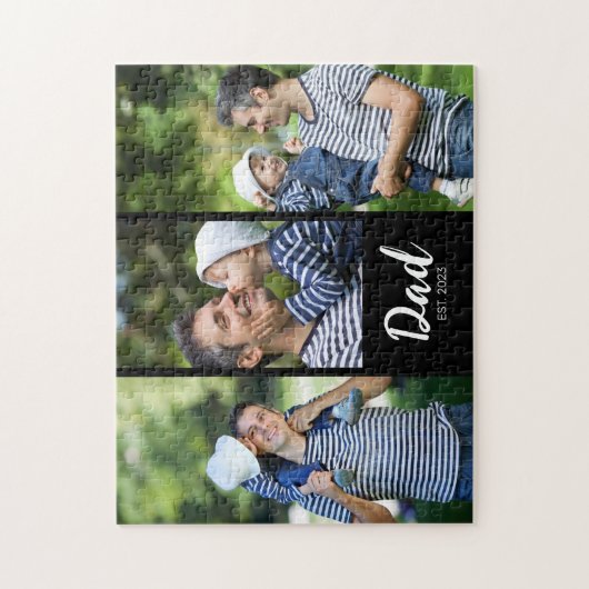 Dad Established Modern Script 3 Photo Jigsaw Legpuzzel (Verticaal)
