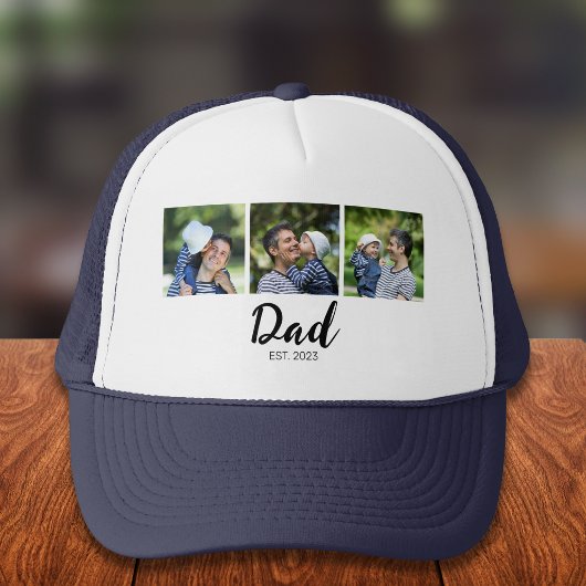 Dad Established Modern Script Black 3 Photo Trucker Pet
