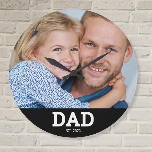 Dad Established Modern White Photo Round Grote Klok