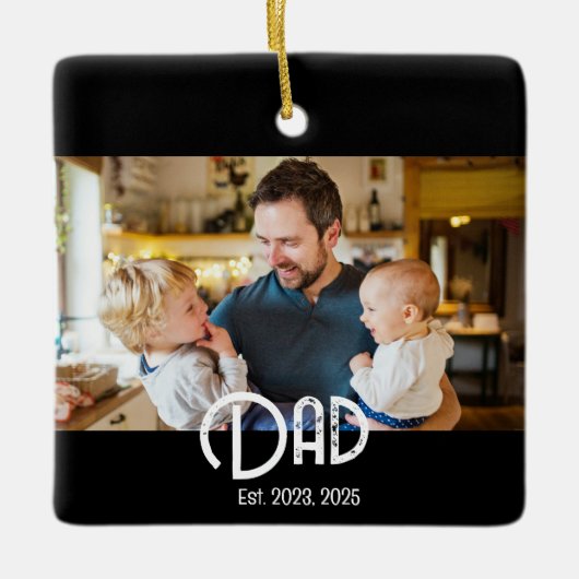 Dad Established Photo Black White Grunge Keramisch Ornament (Voorkant)