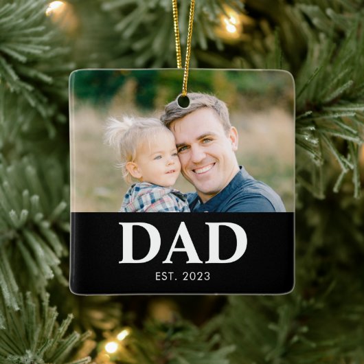 Dad Established Photo Fathers Christmas Keramisch Ornament (Boom)