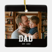 Dad Established Photo Father's Day Gift Black Keramisch Ornament (Voorkant)