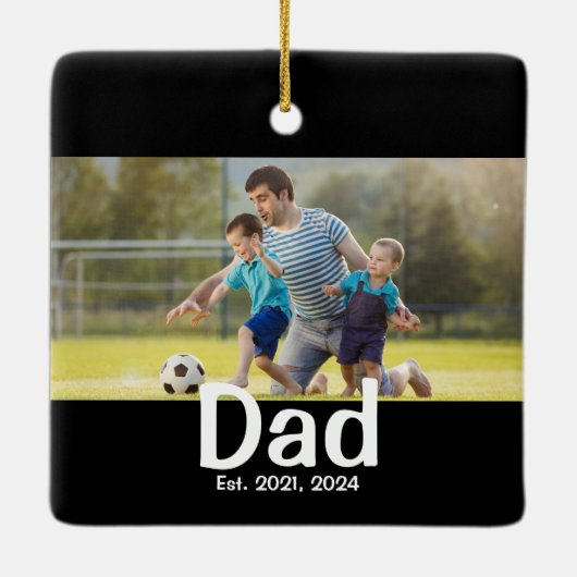 Dad Established Photo Gift Keramisch Ornament (Achterkant)